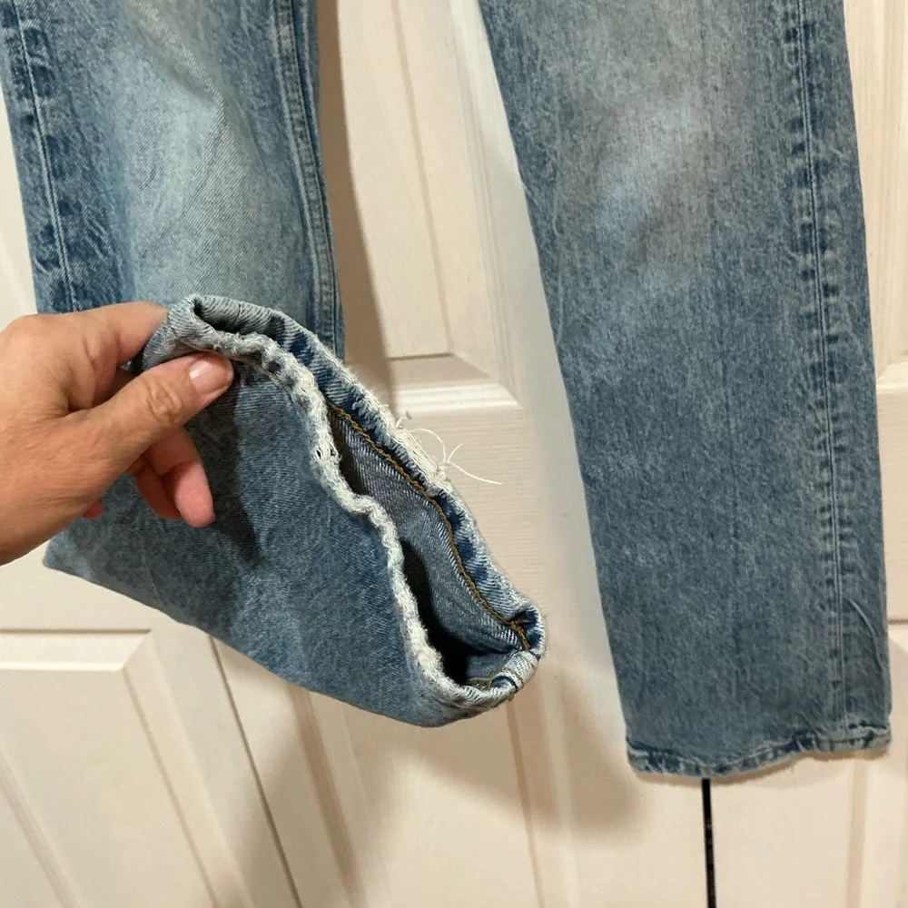 🤎 Zara Into The Classics Blue Distressed Denim Jeans Button Fly - 0 / 25 - Picture 5 of 10